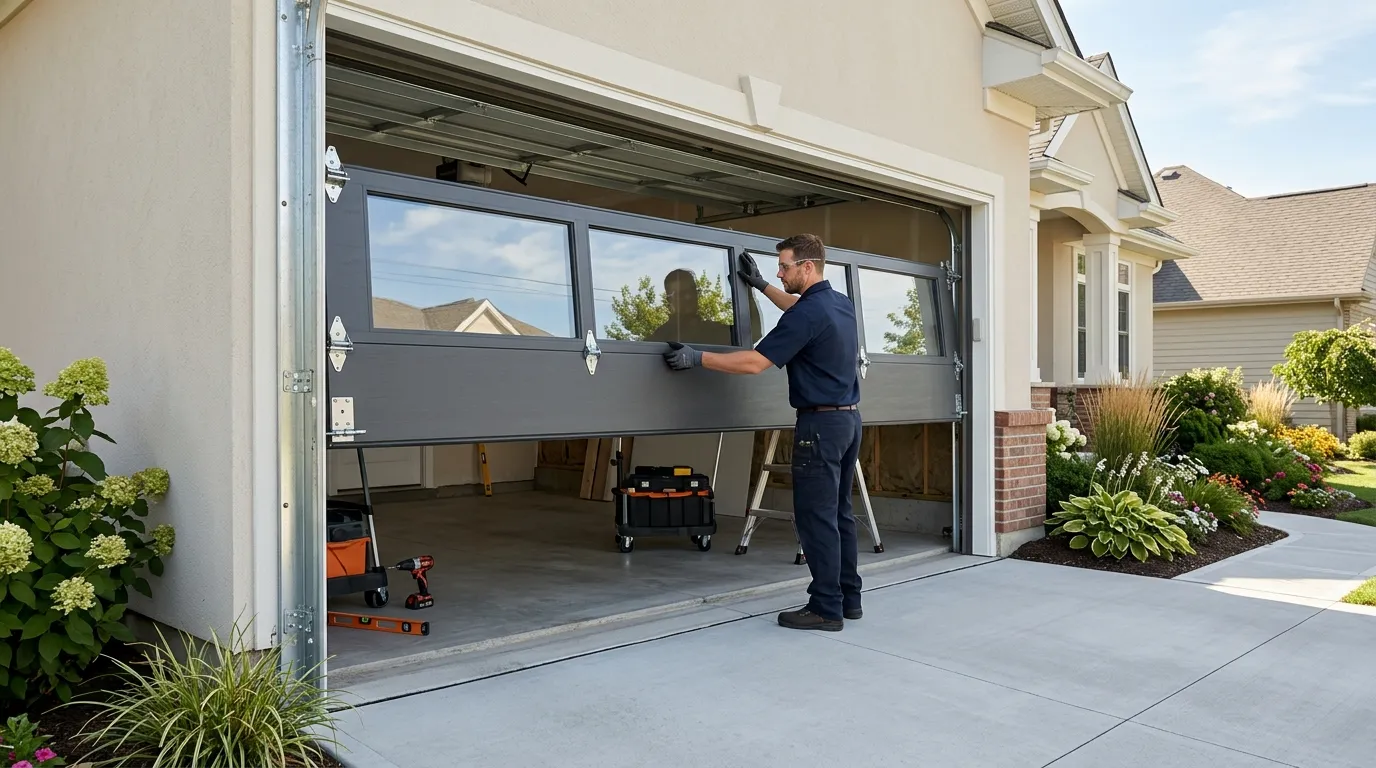 New residential garage door installed on an Elgin Illinois home
